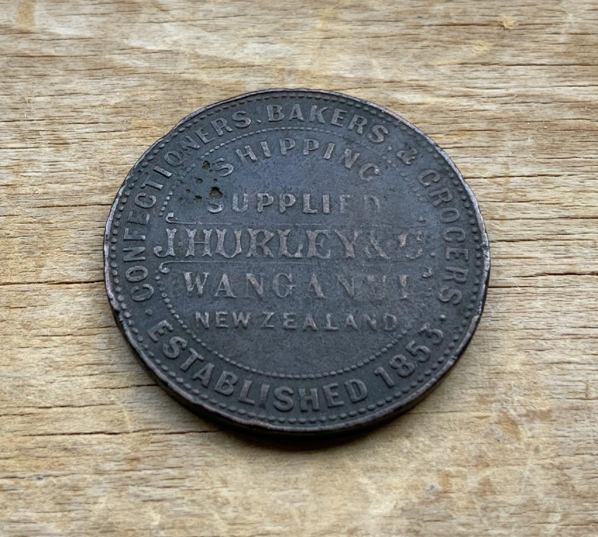 Early J Hurley Wanganui New Zealand token circa 1863 C350